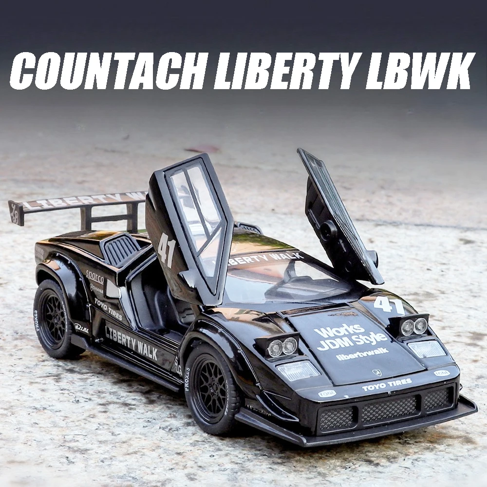 1:32 Model Supercar Countach Liberty LBWK Revuelto Toys Metal Diecast Pull Back Simulation Interior Sound Light Toy Sports Cars