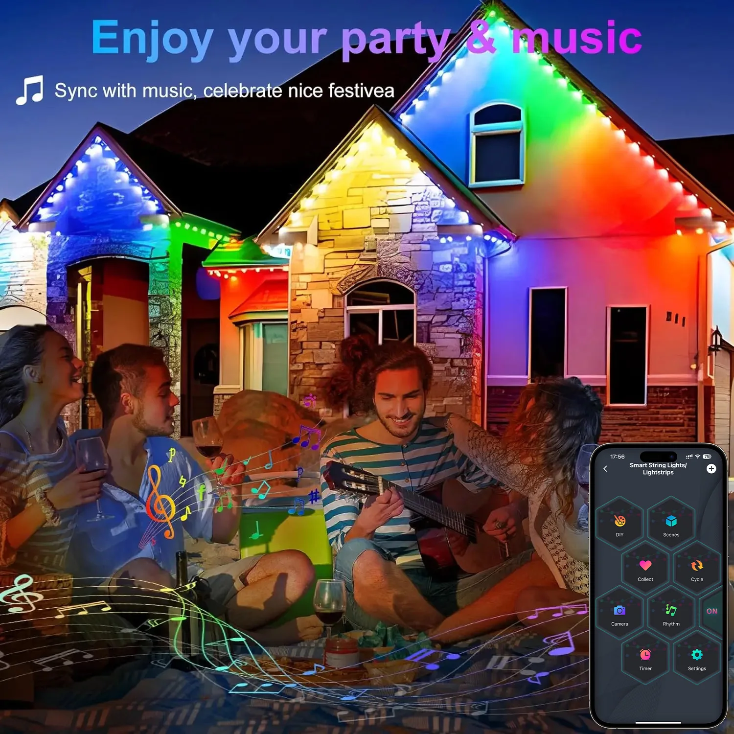 300FT 180LED الطنف الدائم LED أضواء في الهواء الطلق مقاوم للماء RGB سلسلة أضواء DIY المشهد عيد الميلاد عيد ميلاد عطلة إضاءة الحفلات #2