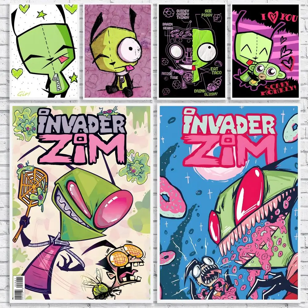 Anime Gir I-invader Zim Painting Calligraphy High-Quality Canvas Wall Mural Crease-Free For Living Room Bedroom Interiors