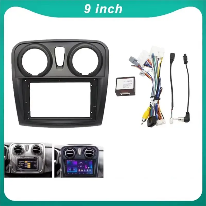 A03Z-Power Cable Set 9 Inch For Renault Sandero Symbol Logan 2014+ Car Radio Fascia Canbus Box Dash Fitting Panel Kit