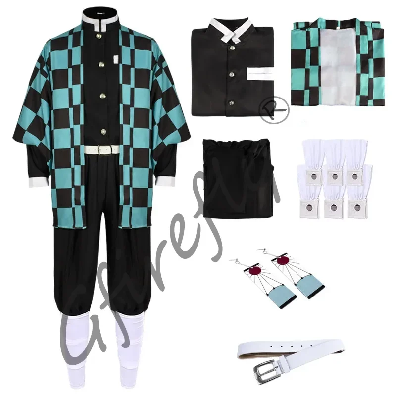 Kamado Tanjirou Fantasias de Cosplay, Katana Espada Adereços, Anime Roupas, Eardrop, Uniforme