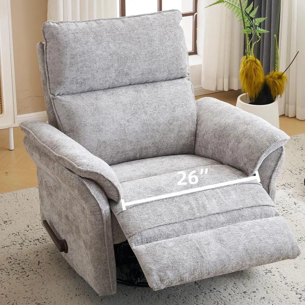 

Glider Rocker Recliner, 26 Extra Wide 360 Swivel Nursery Recliner with Adjustable Headrest, Chenille Rocking Nursery Chair with