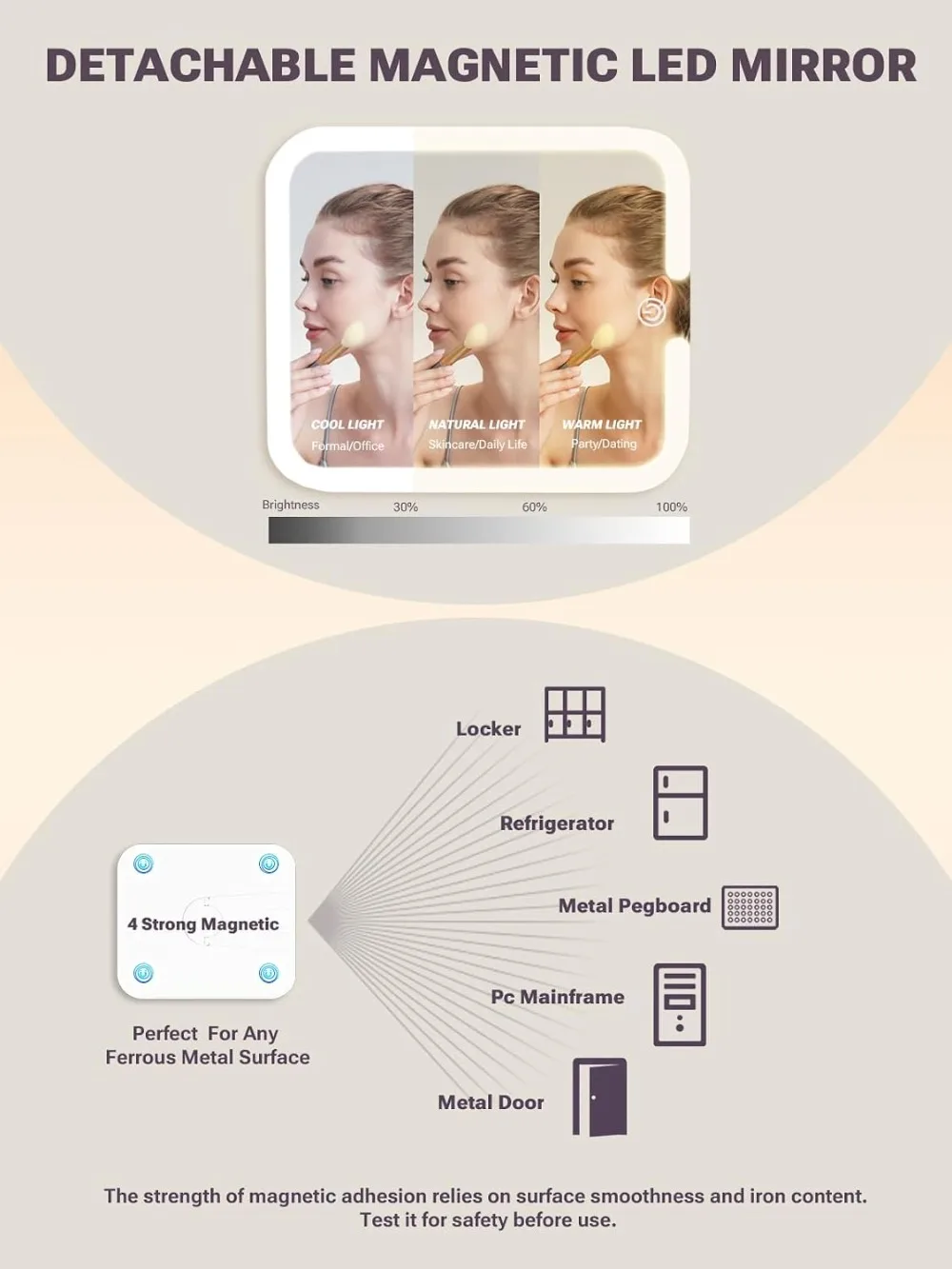 Makeup Box with Drawer and Detachable Lighted Mirror, Travel Train Case, Cosmetic Organizer with Adjustable Dividers, Magnetic LED Mirror view 2