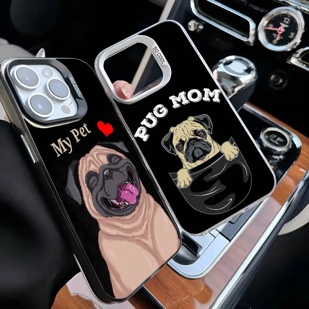 

Pug Dog French Bulldog Phone Case For iPhone17,16,15,14,13,12,11 Plus,Pro Max Black Matte Shockproof Cover