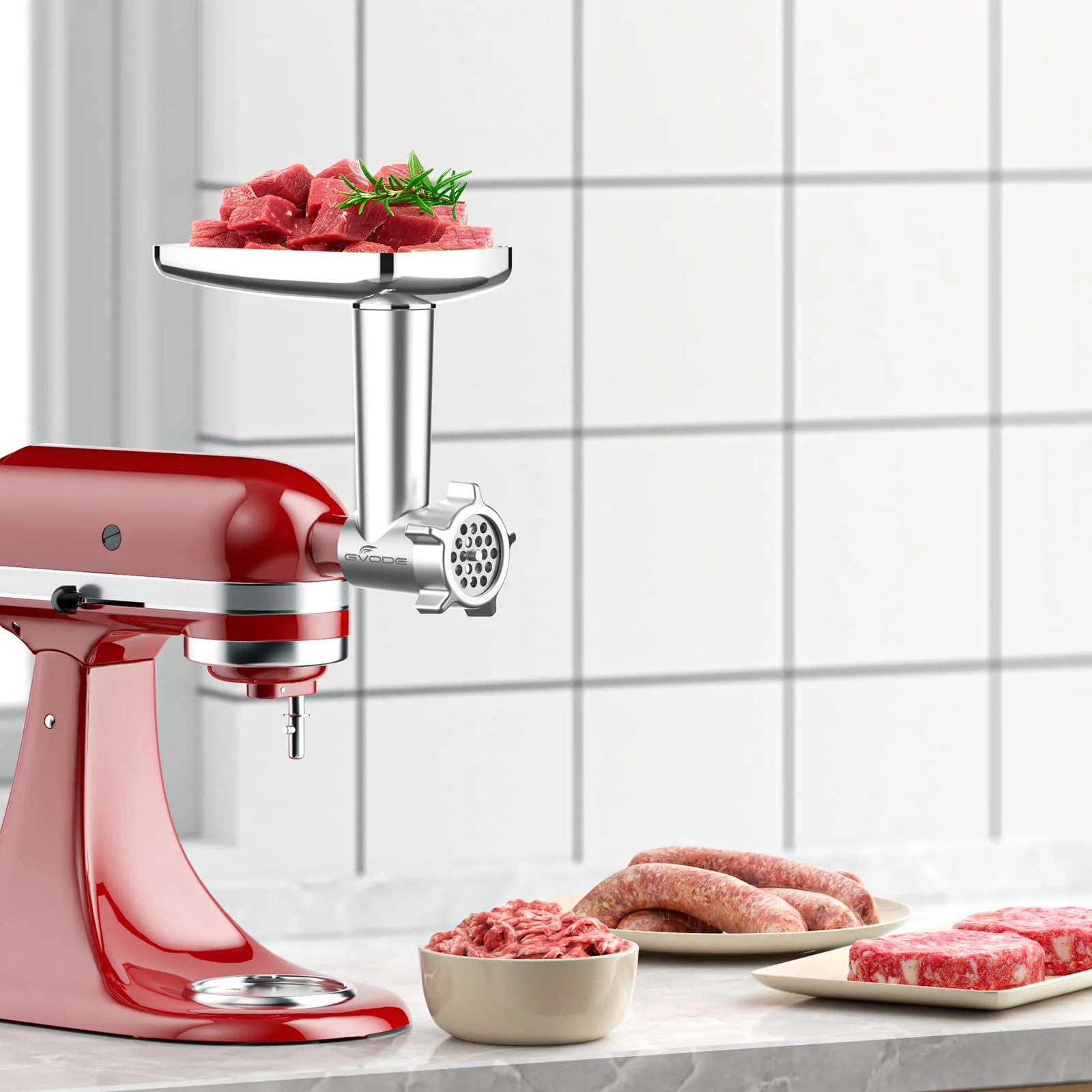 

Metal Meat Grinder Attachment for KitchenAid Stand Mixer 3 Sausage Stuffer Tubes 2 Grinding Blades by Gvode