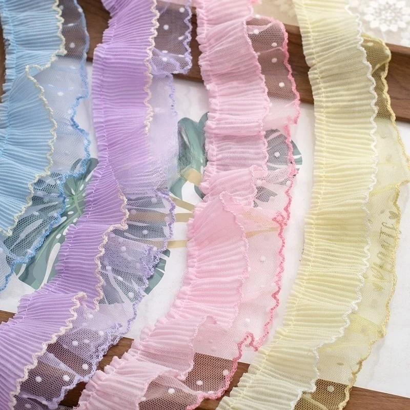 1 yard color double-layer pleated polka dot lace mesh lace women's fabric art lace ribbon silk DIY gift packaging material