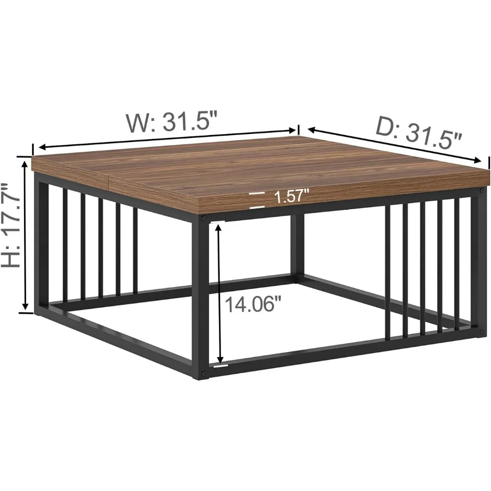 Square Coffee Table, Modern Center Table with Split Tabletop for Living Room High-quality MDF Board Rustic Walnut