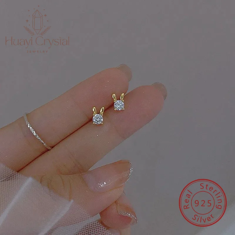 

2023 new trendy 925 sterling silver bunny ear studs mini single diamond birth year cute wild ins style ear bone stud