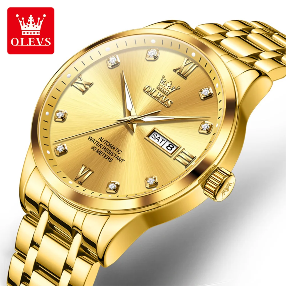 

OLEVS 9946 Оригинальные автоматические часы для мужчин, классические механические часы с двойным календарем и циферблатом с бриллиантами, роскошные мужские часы