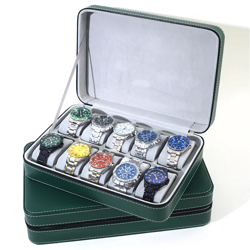 

6/10/12 Girds Luxury Watch Storage Box Zippered PU Leather Watch Organizer Case Jewelry Display Box For Man Business Trips Gifts