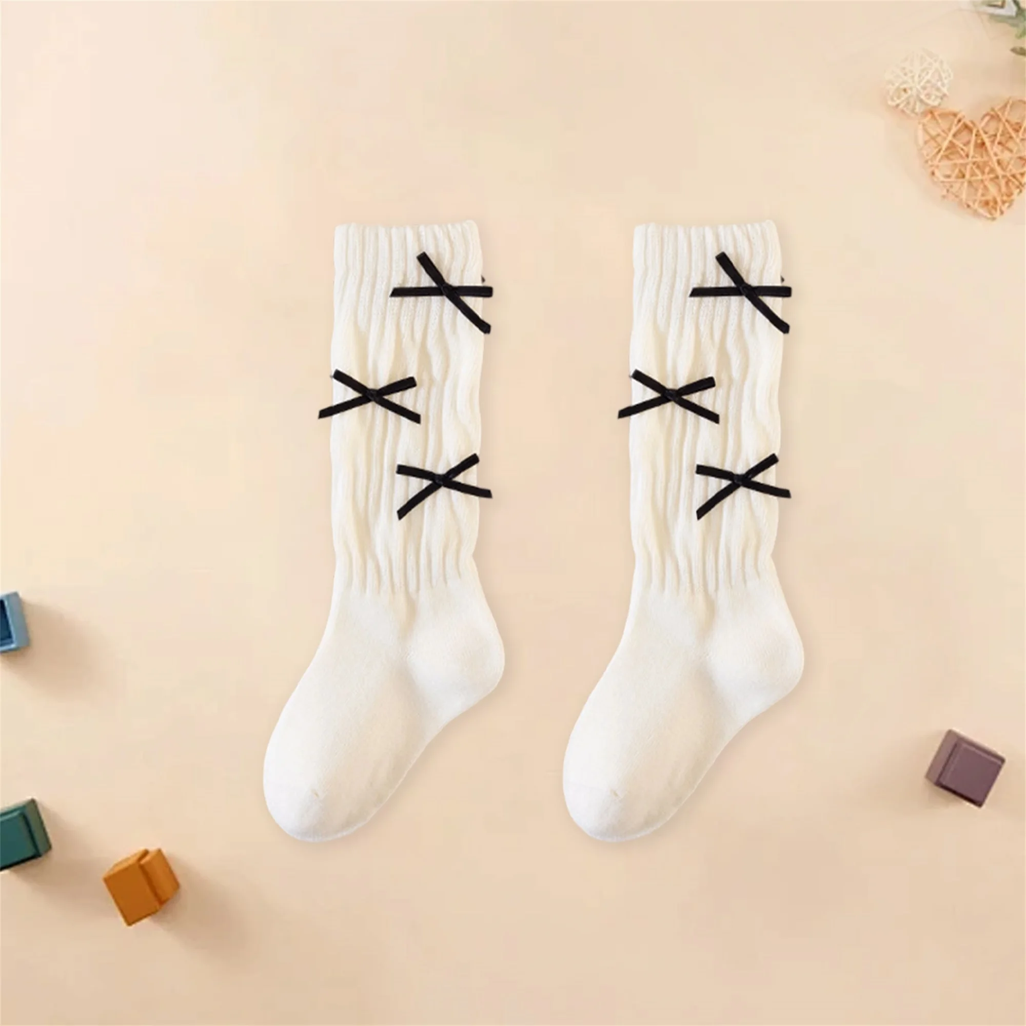 جوارب رائعة للفتيات الرضع مع تفاصيل شريطية للخريف والشتاء، جوارب متماسكة عصرية