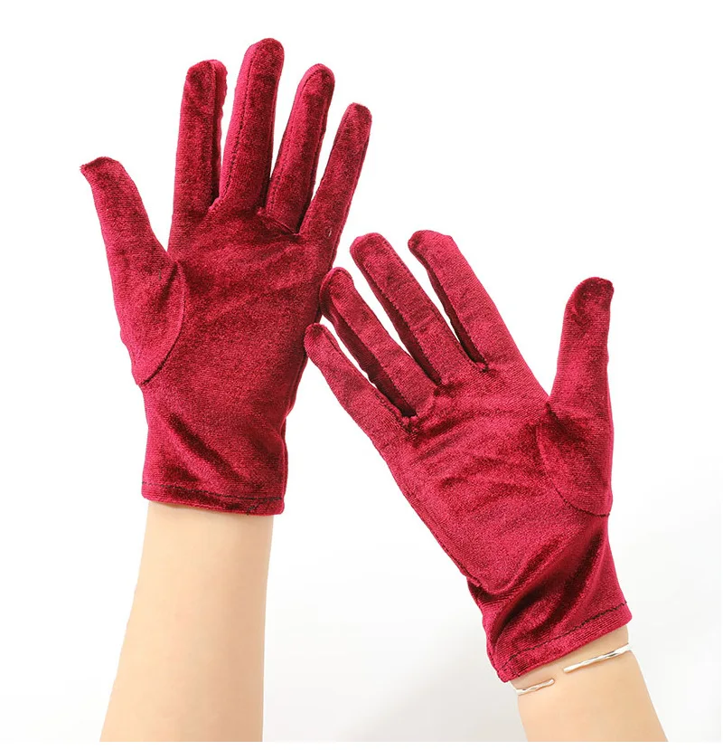 21 سنتيمتر النساء الذهبي المخملية قصيرة الخريف الشتاء الدافئة الأسود مساء اللباس آداب قفازات الرجعية مأدبة اكسسوارات مرونة #6