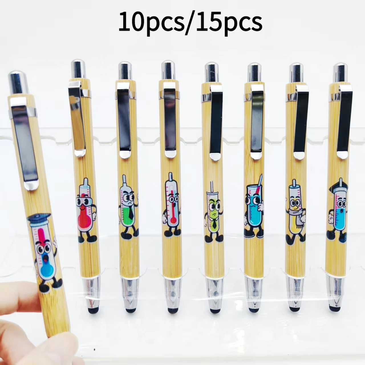 

10 шт./15 шт., лабораторный антропоморфный термометр, бамбуковая ручка, подарок, офисные канцелярские принадлежности, сенсорный экран, бизнес-шариковая ручка