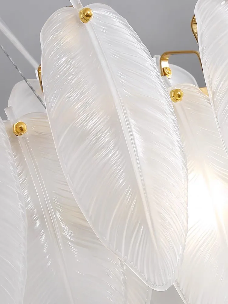 Modern Luxury Glass Feather Chandelier Lighting Lustre Suspension Luminaire Lamp for Living Dining Bedroom Kitchen Home Decor