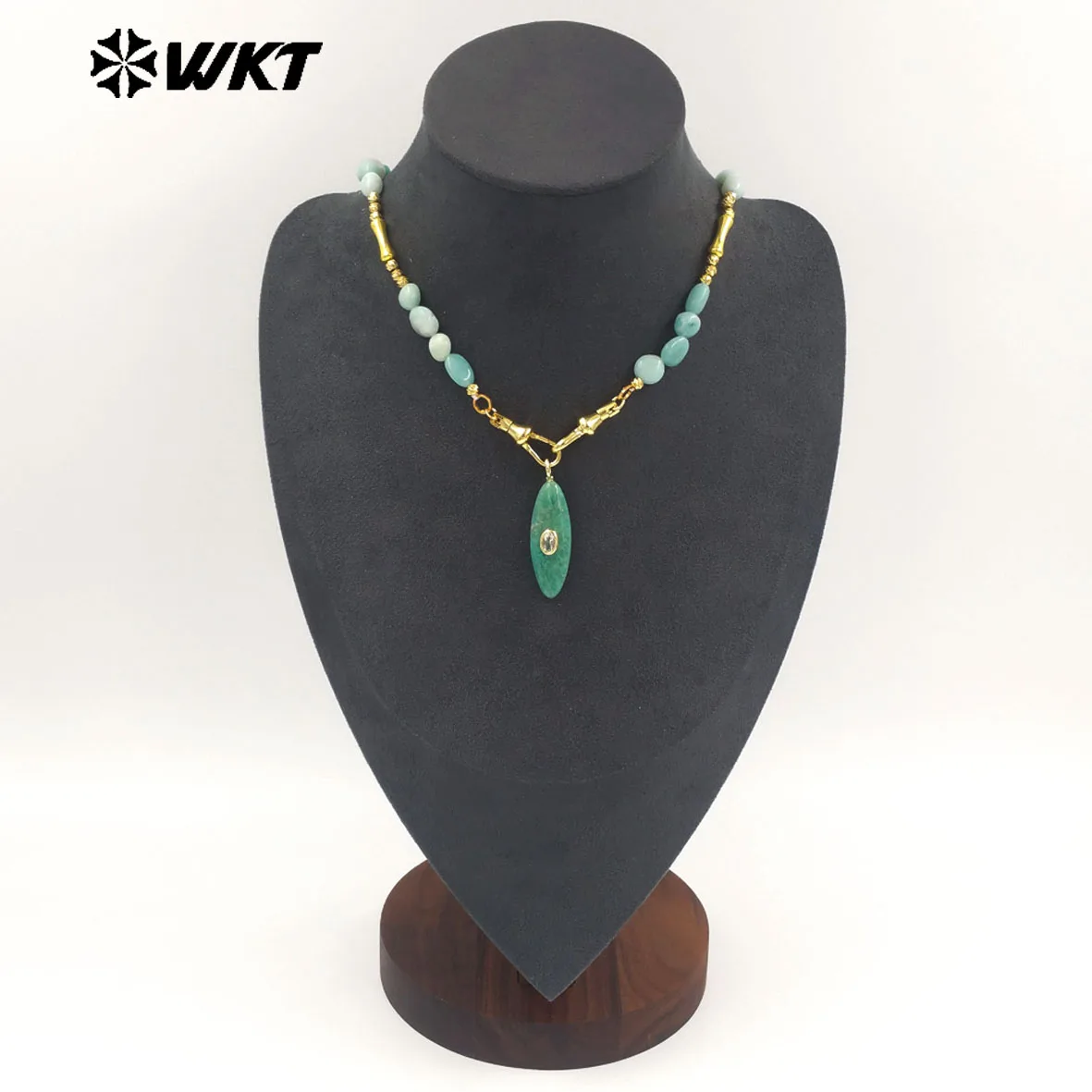 

WT-N1521 Красивое модное металлическое ожерелье с бусинами и натуральными камнями, длинный кулон, женское украшение