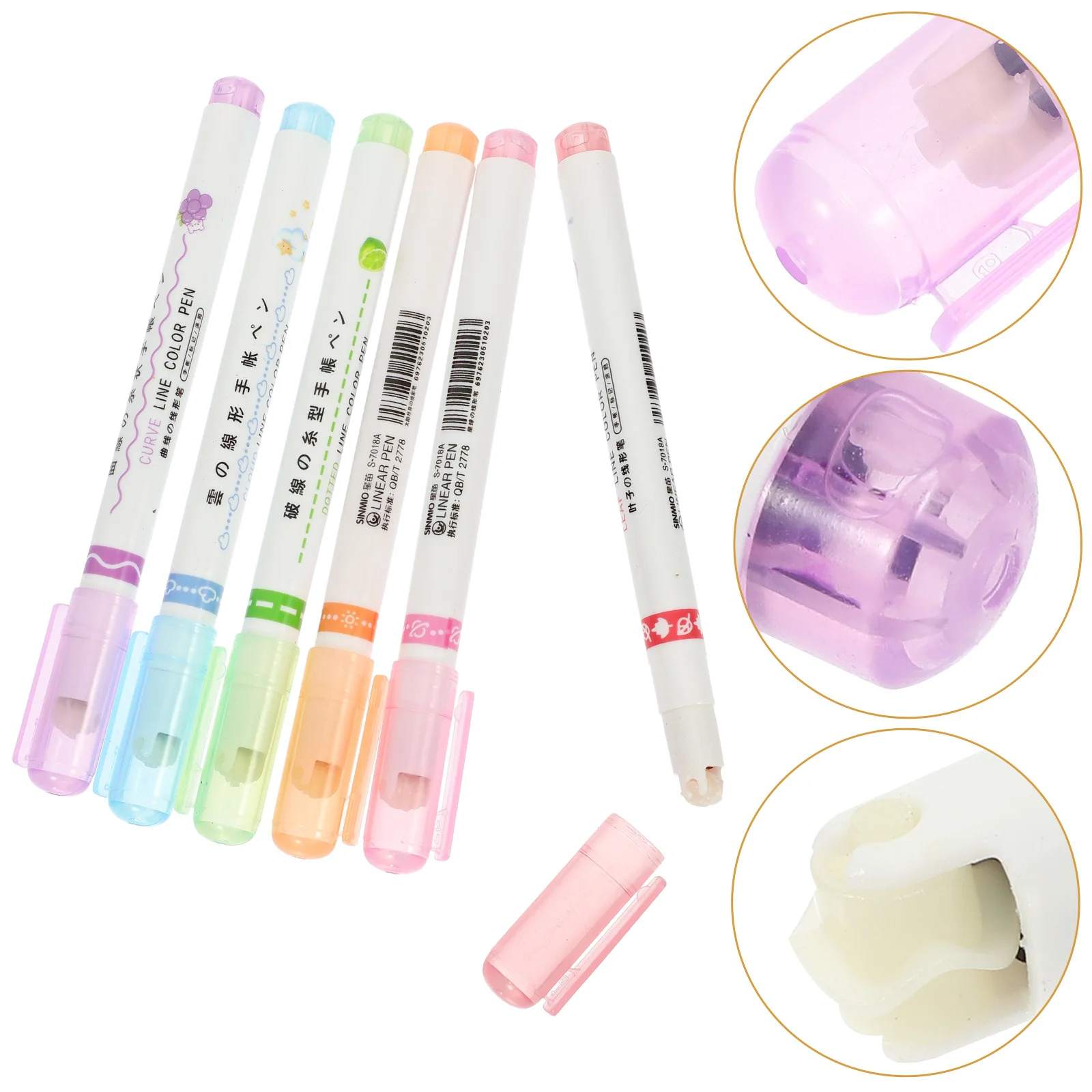 

6Pcs Curve Roller Highlighter Pens Set Colorful Marker for Study Office Note Marking Art Curve Pens Roller Highlighters
