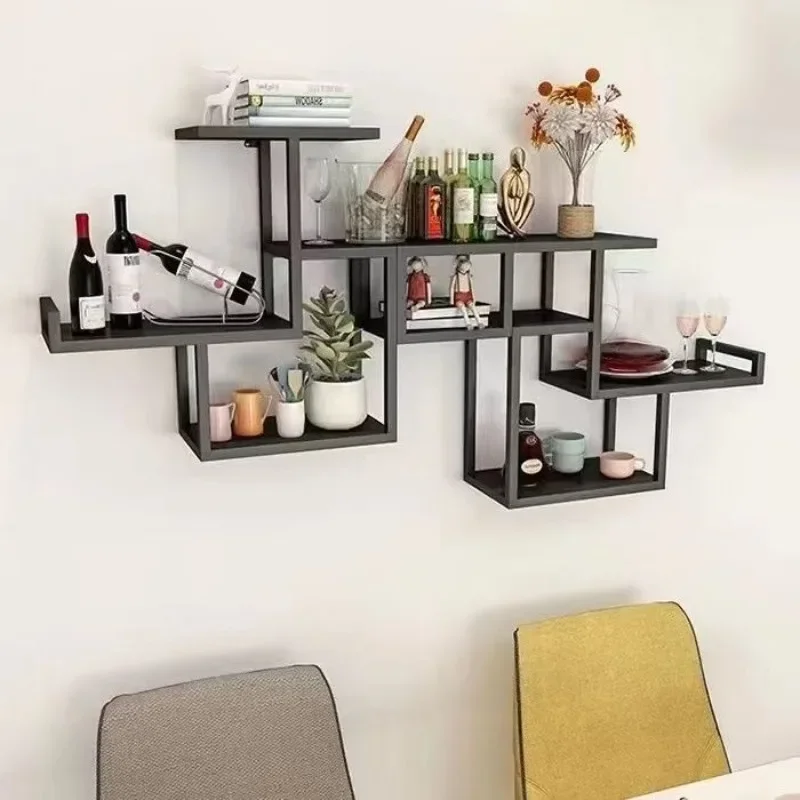 

Iron multi-layer creative storage rack hanging on the wall, living room wine cabinet simple storage rack