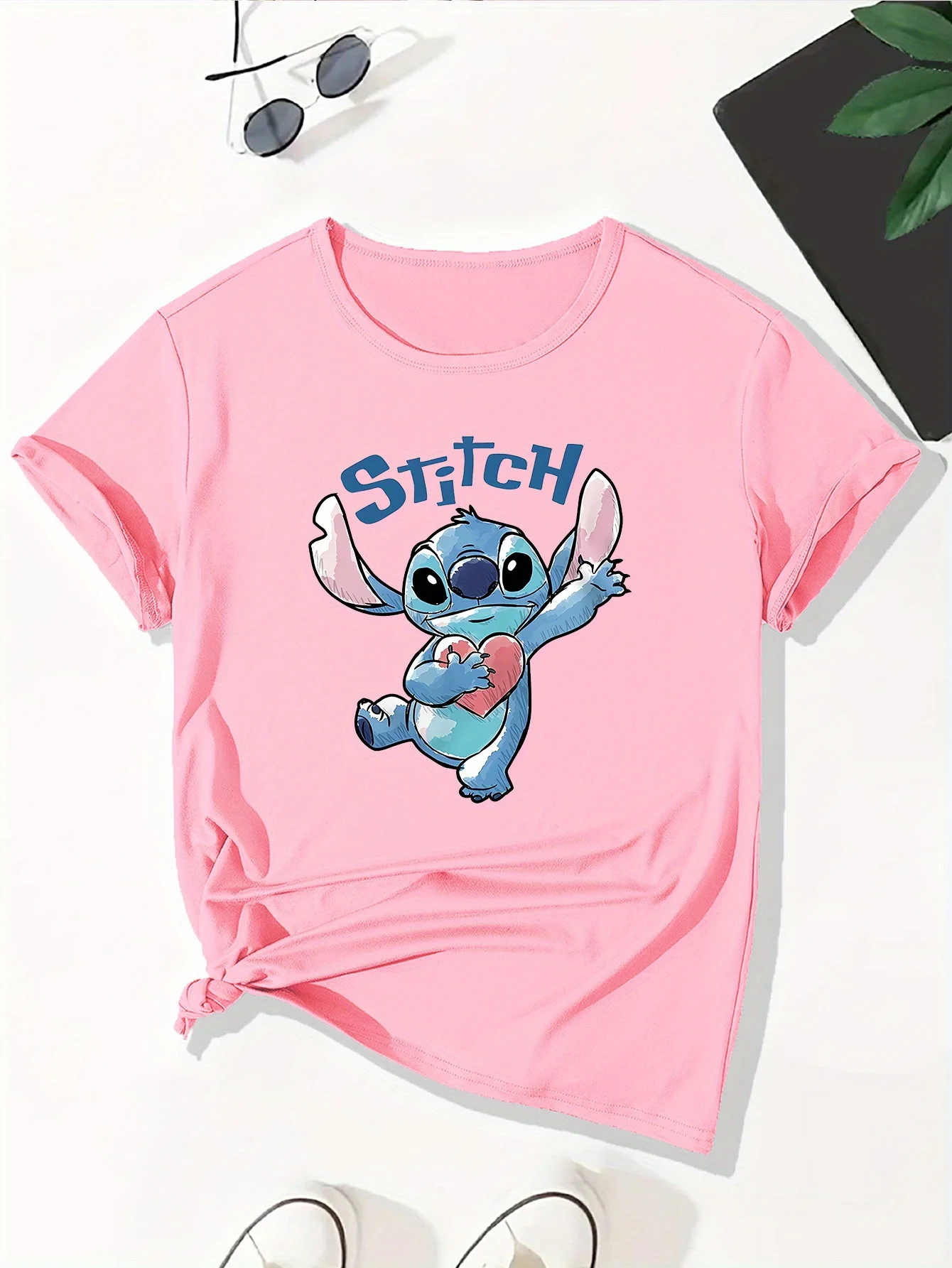 

Stitch Cartoon Graphic Printing Summer Autumn Winter Cotton Men's and Women's T-shirts Short Sleeves Luxury Outdoor Sports Brand