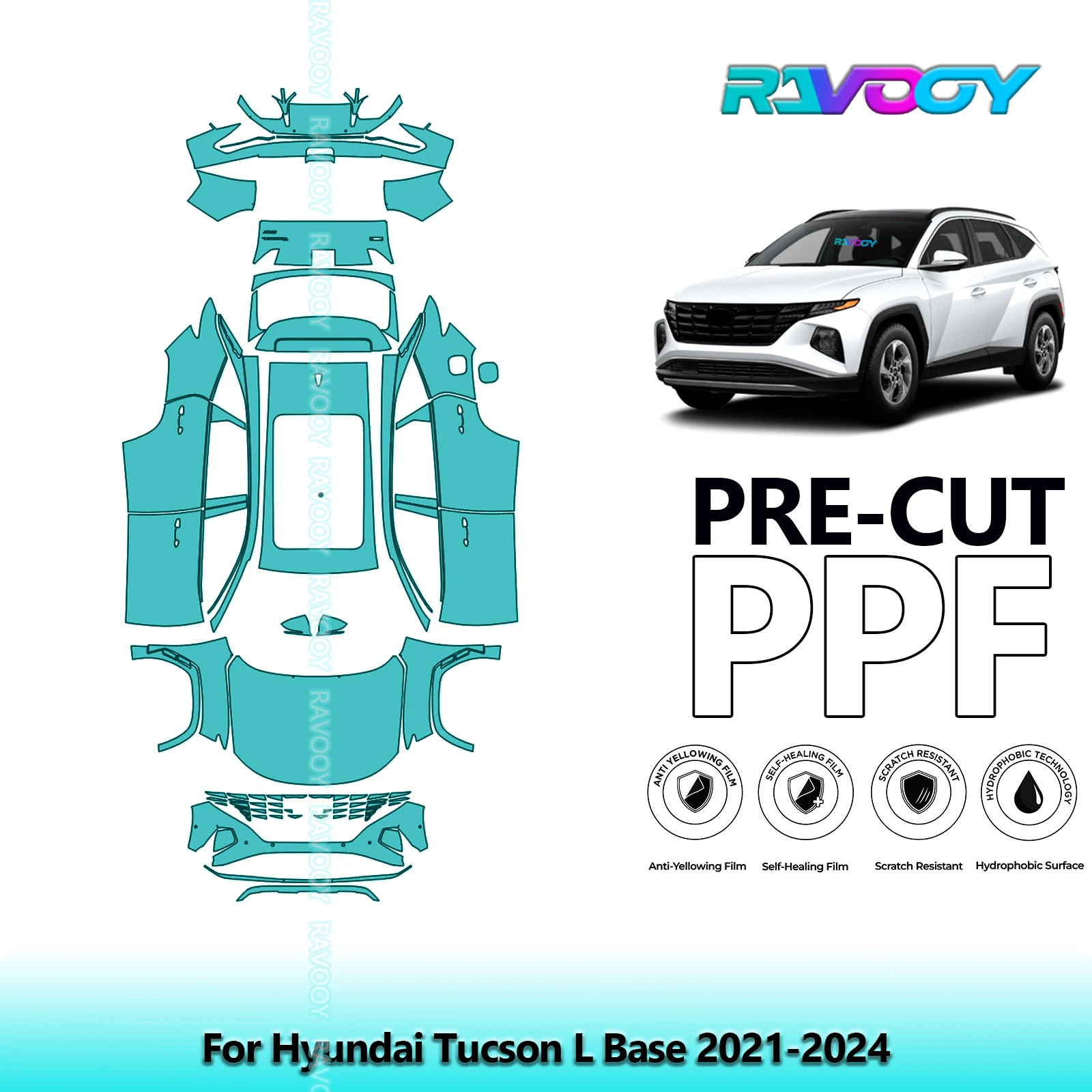 RAVOOY Custom-Fit Precut TPU PPF Full Vehicle Clear Bra Stone Guard EU UK For Hyundai Tucson L Base 2021-2024