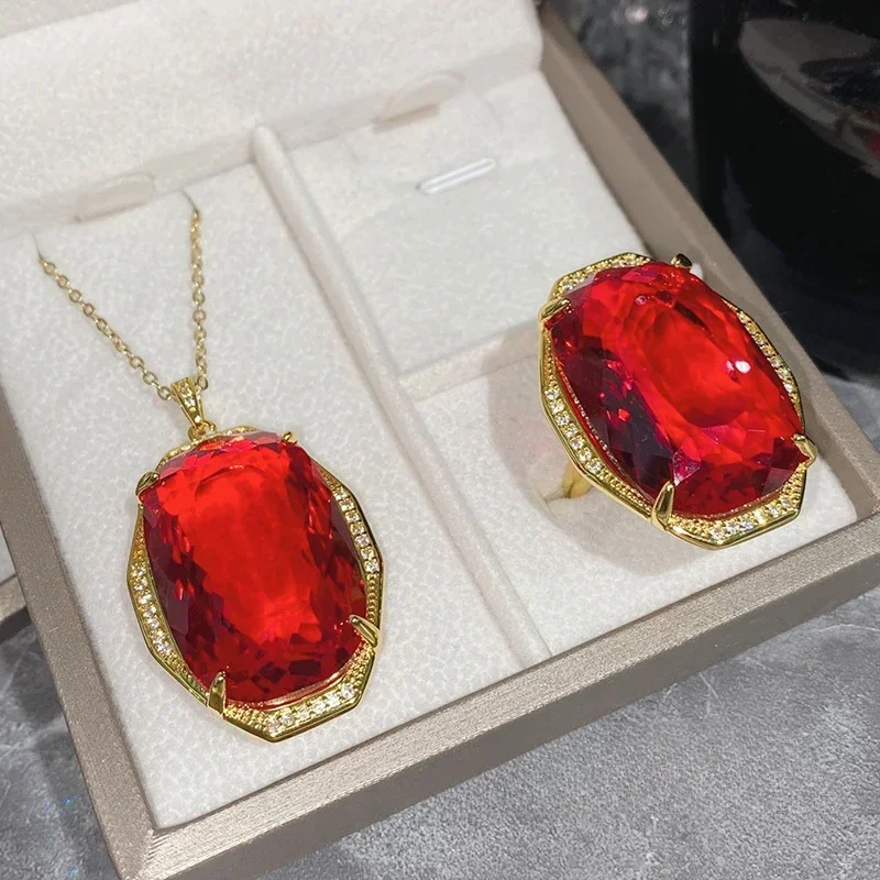 

MDLFES Moiss1n Diamond Style Large Nude Stone 20*30mm Premium Feeling Colored Gemstone Ring Pigeon Blood Red