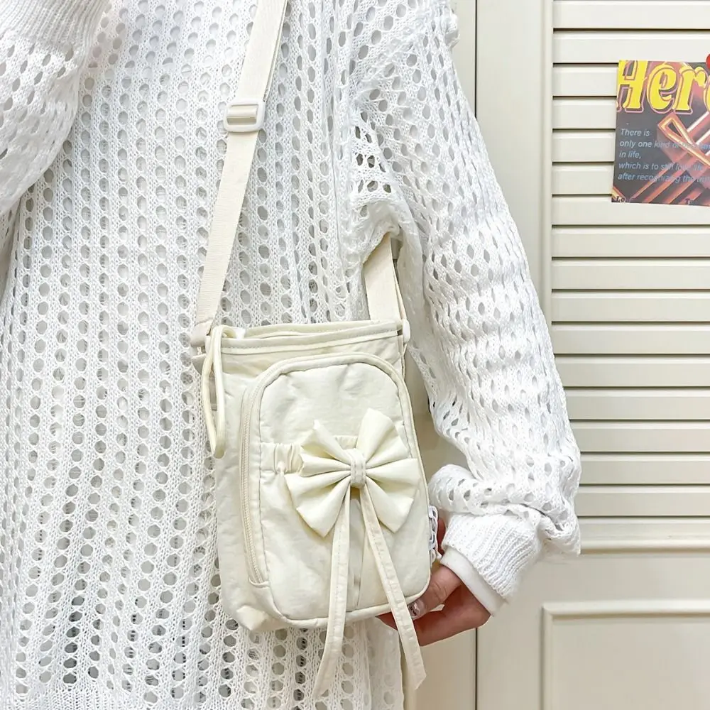 

Nylon Rope Bow Drawstring Crossbody Bags Coin Pouch Solid Color Mobile Phone Bag Casual Korean Style Water Bottle Pouch Outdoor