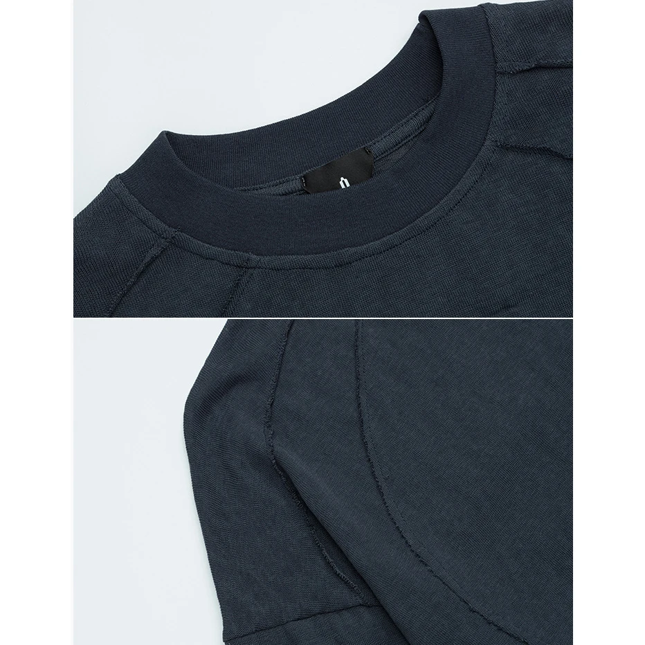 تي شيرت للخريف/الشتاء على الطراز الأمريكي للزوجين برقبة عالية وأكمام طويلة للرجال والنساء |   مقاس فضفاض، ربط اللون الصلب