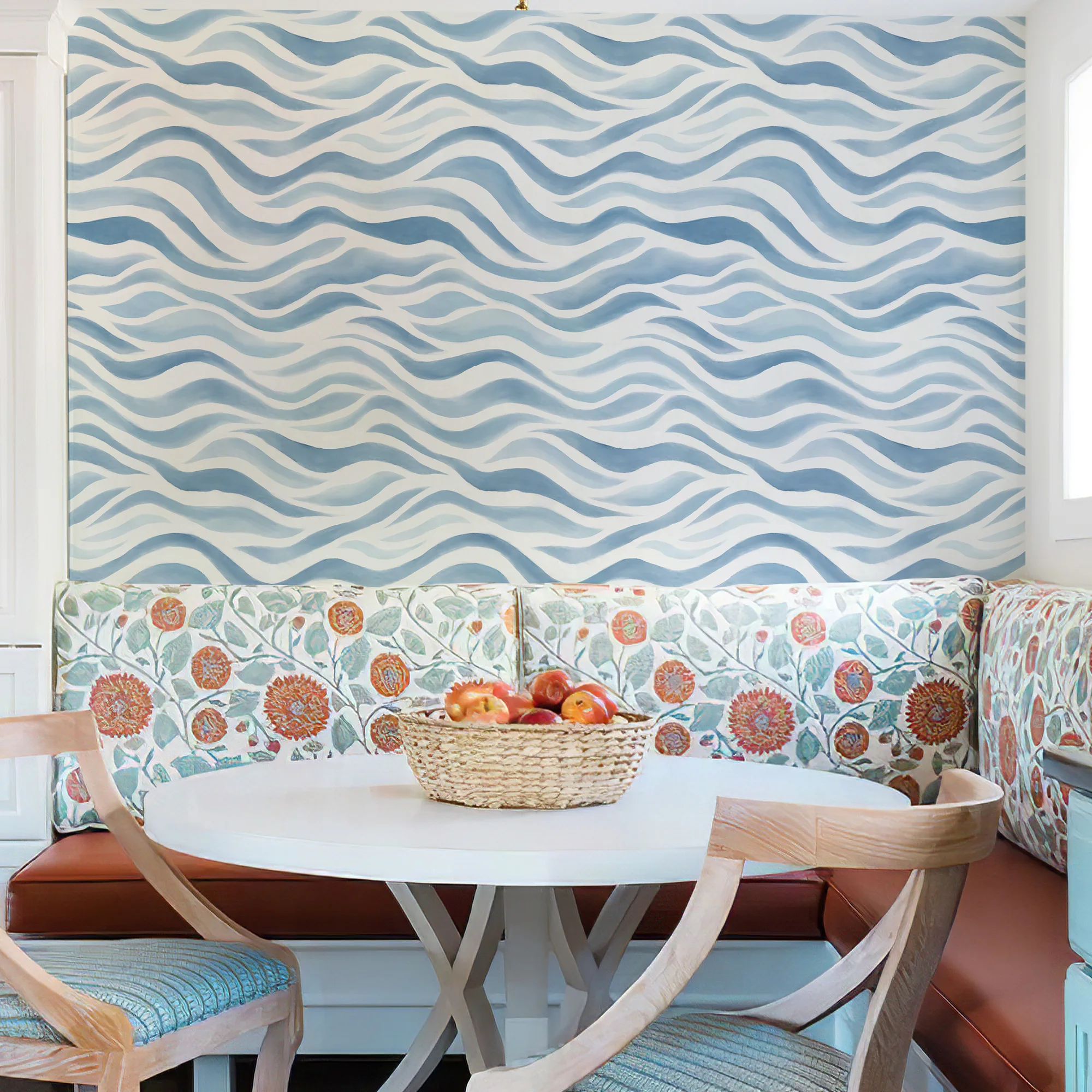 

Blue Water Wave Striped Waterproof And Oil Resistant Wallpaper Peel And Stick Ripple PVC furniture Cabinet Stickers
