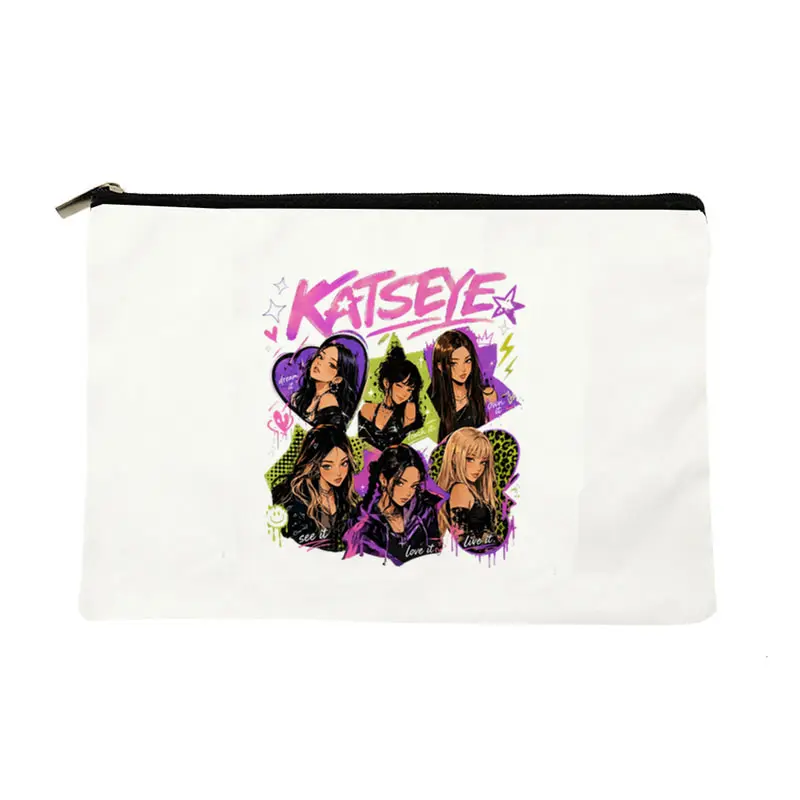 Toiletry Bag Kpop Katseye World Tour Makeup Bags Fashion Foldable Storage Bag Travel Organizer Bags Lightweight Women's Fan Gift