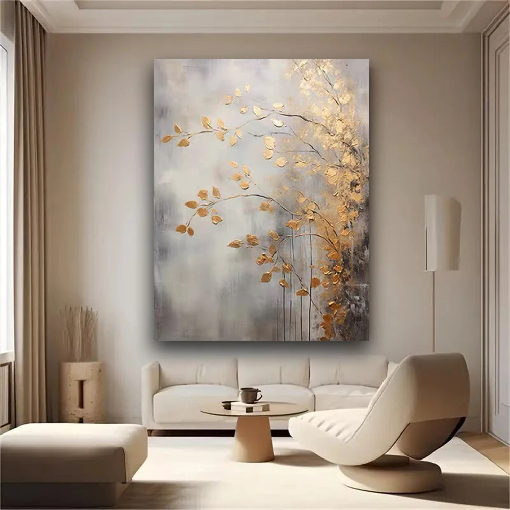 

Artist Hand-painted High Quality Modern Abstract yellow gold tree Landscape Oil Painting on Canvas large autumn Tree Oil Paintin