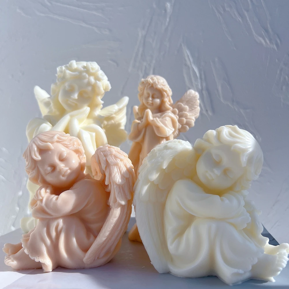 Praying Girl Angel Figurine Silicone Mold Art Sculpture Soy Wax Candle Mould Cherub Home Decor Gardening Crafts