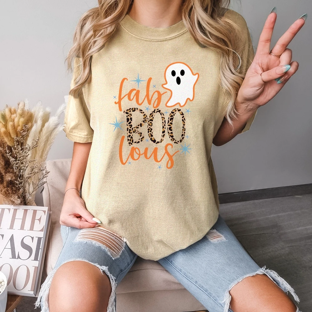 

"Fab Boo Lous" Halloween Spirit T-Shirt Spooky Ghost t-Shirts Women’s Halloween Costumes Trick Or Treat Shirt Graphic Top Tees