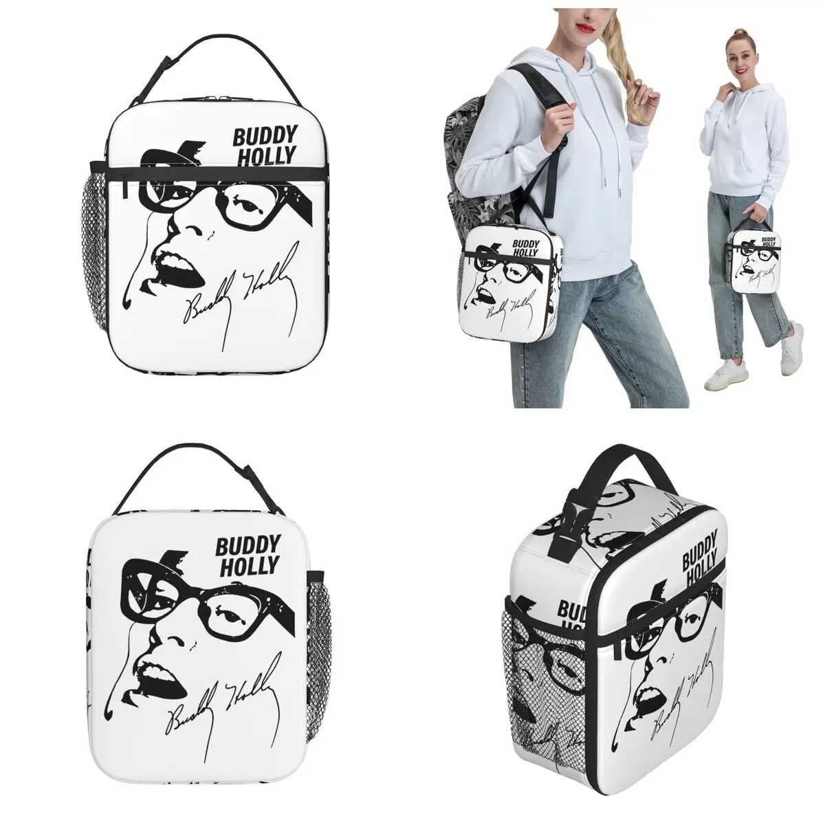 Rave On Buddy Holly Insulated Lunch Bag rock singer Storage Food Box Reusable Thermal Cooler Lunch Boxes For Work