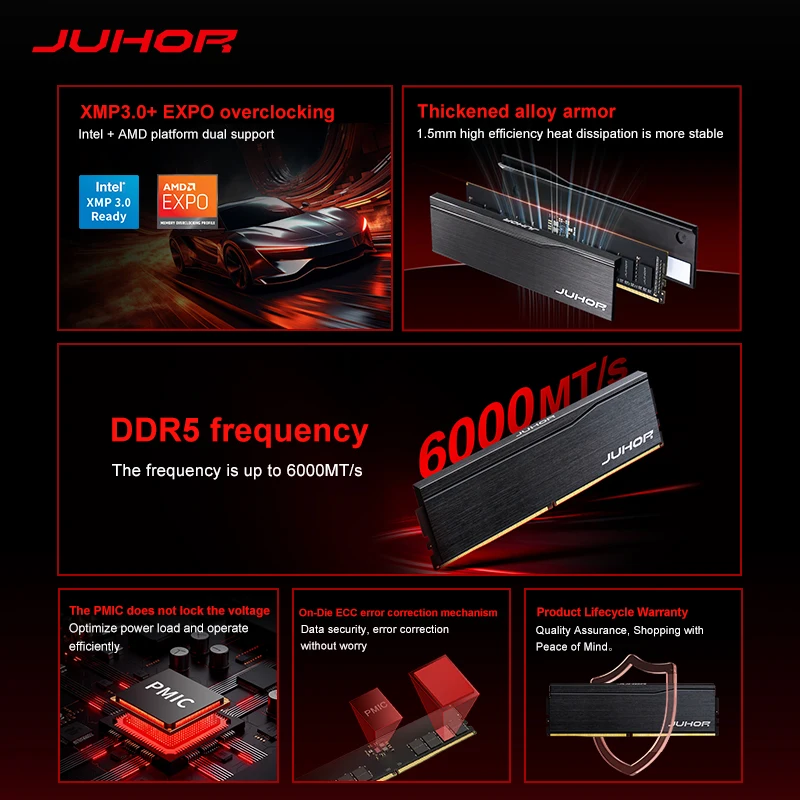 JUHOR RAM DDR5 16GB 6000MHz Направи си сам Настолна памет за компютърни игри