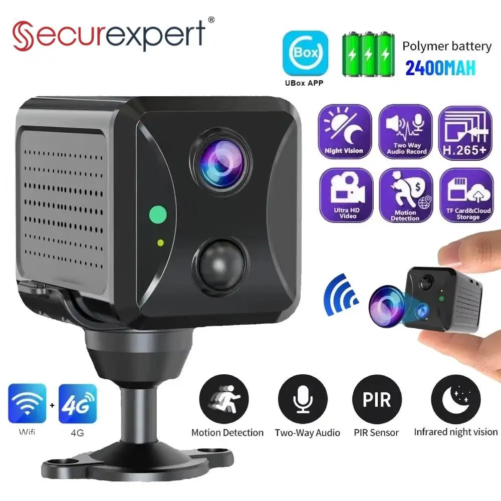 

5MP Mini 4G SIM Card/WIFI Security Camera PIR Motion Detection Home Security CCTV Surveillance Cameras UBox APP