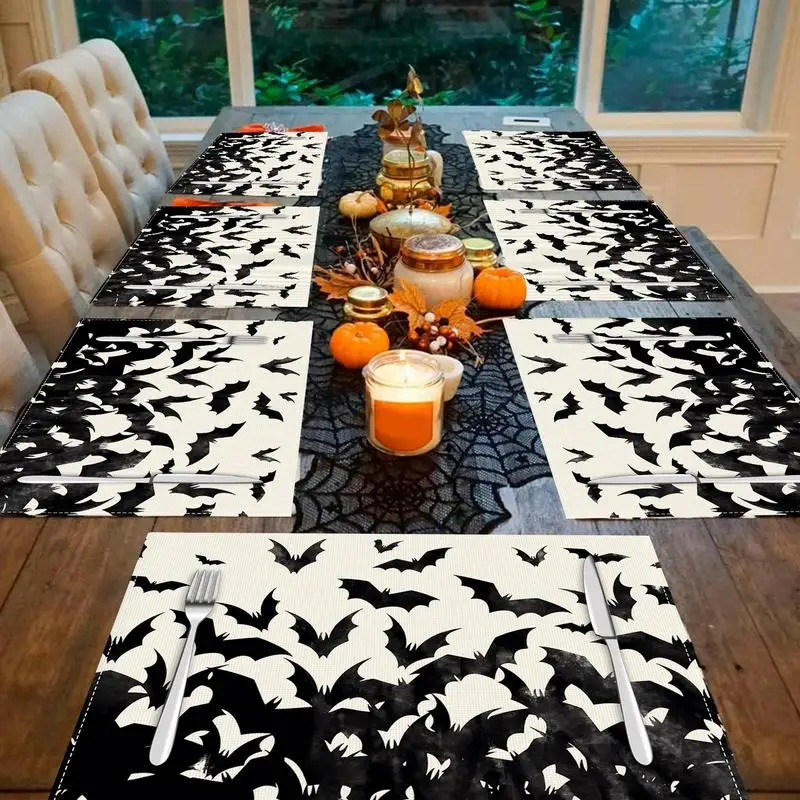 Kitchen Table Mats Set Of 4 4PCS Kitchen Halloween Decoration Anti-scalding Bright And Clear Images Table Mats For Dining