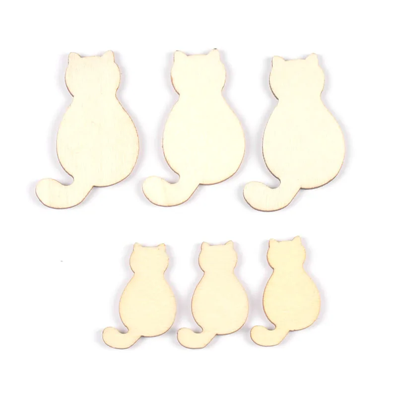 50 pz a forma di gatto pezzi di legno naturale Scrapbooking abbellimenti decorazioni per la casa legno artigianato fai da te regali 33 x5