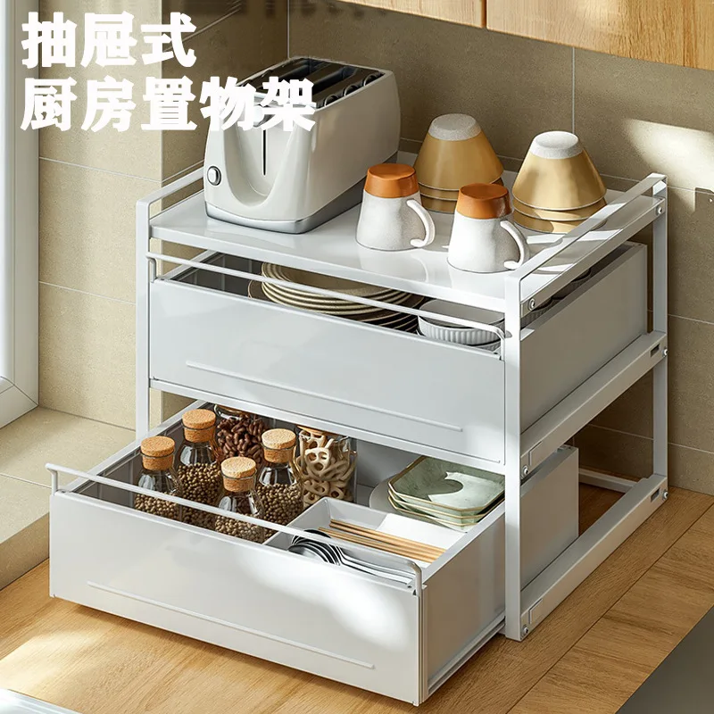 Kitchen Drawers Shelf Stretchable Spice Rack Bowl Dish Storage Shelf Drawer Cabinet Holder Kitchen Space Saving Organizer Racks