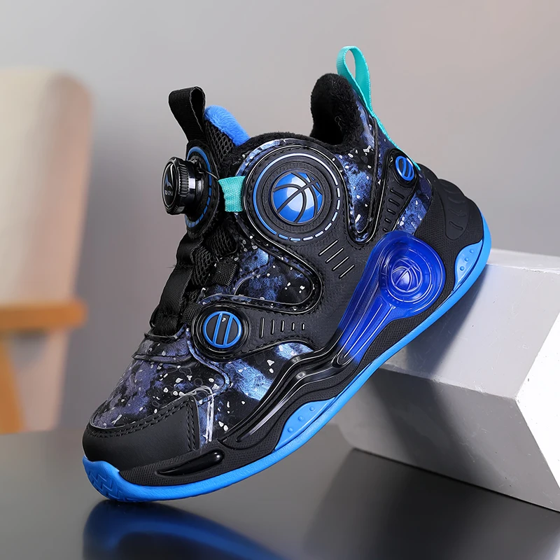 

Kids Basketball Shoes Winter Plush Warm Children's Sports Shoes Rotating Buckle Fashion Running Sneakers for Boys Winter Shoes