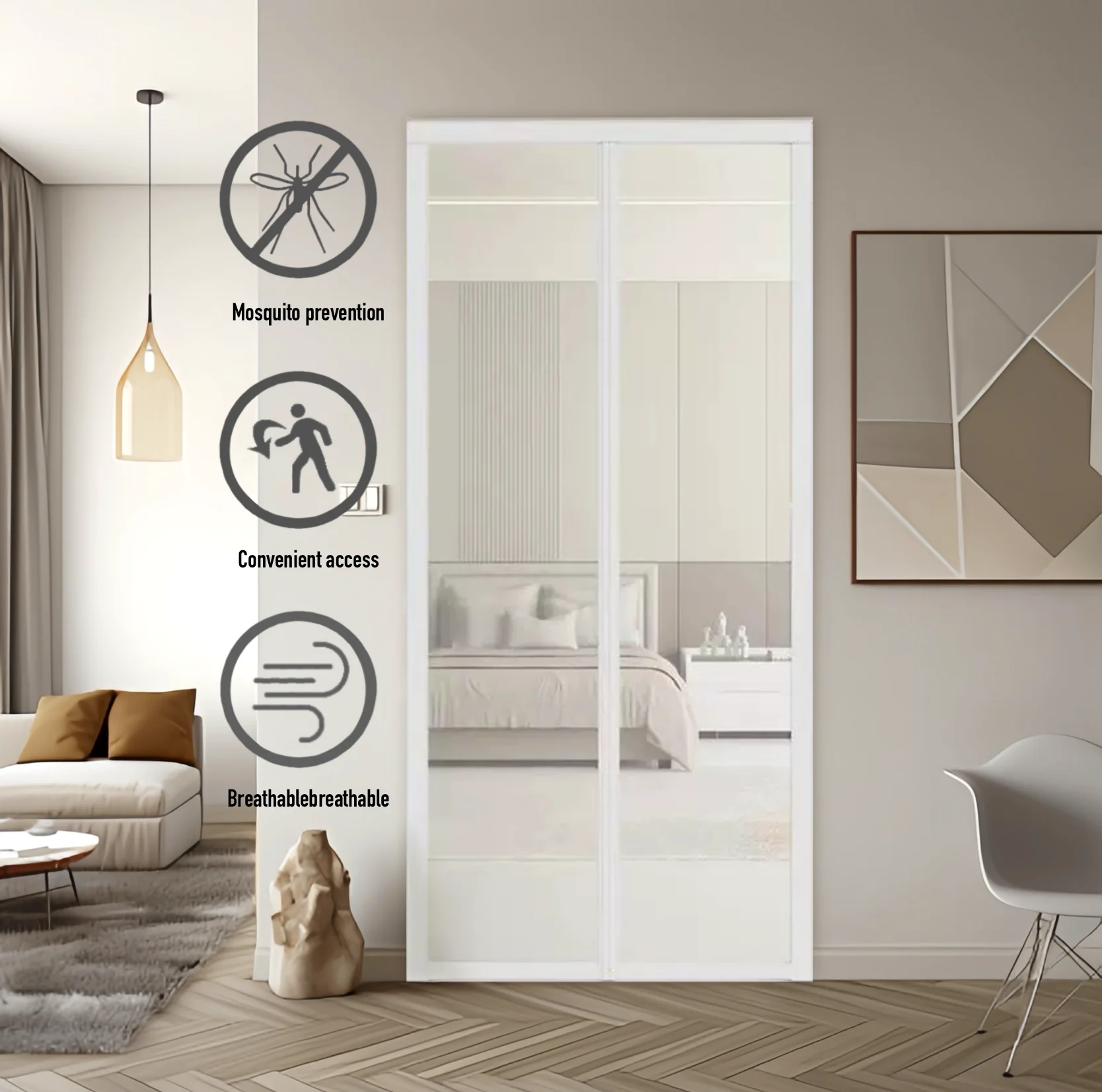 

Ultra-Clear Invisible Screen Door - Nearly Transparent Magnetic Mesh, Maintains View While Keeping 100% Insects Out