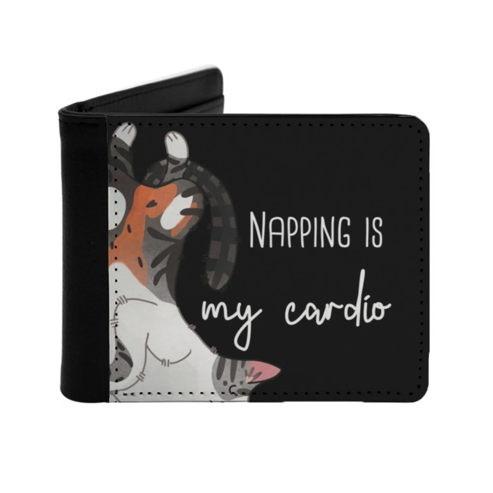 

Napping Is My Cardio Lazy Calico Cat Short Men's Wallet Multifunction Purse Male Pu Leather Wallet Napping Is My Cardio Cardio