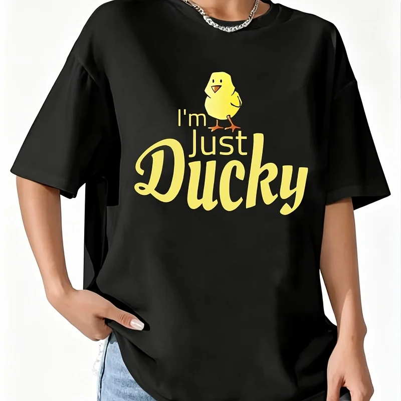 I'M Just Ducky Women's T-Shirt 100% Cotton Fun Print Short Sleeve Top Casual Round Neck Tee S-5Xl