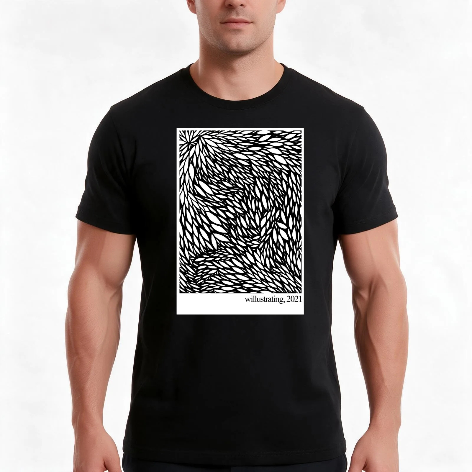 Colouring Book Feathered Pattern T-Shirt, Summer Casual Cotton Tee, Oversized Streetwear Tops, Vintage Graphic Print