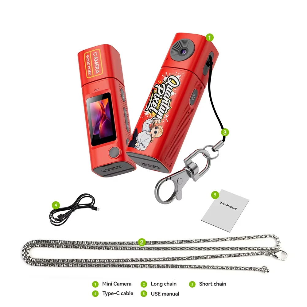 Ourlife 2K Daumenkamera 230 ° Flip-Lens Mini Digitalkamera Sehr Kleine Videokamera Tragbarer Schlüsselanhänger-Kamera
