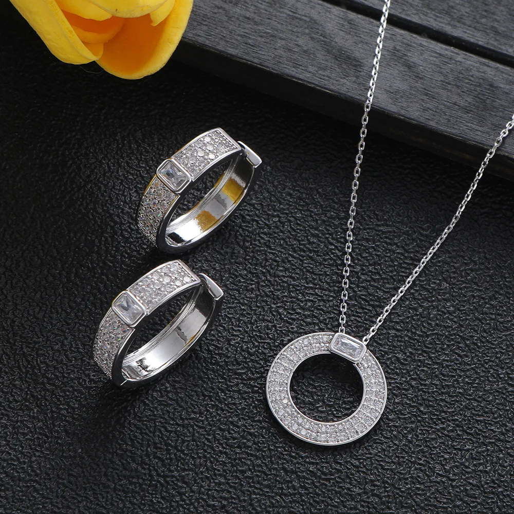 

HIBRIDE New Premium Pop Round Fine Glitter Necklace Earrings Women Jewelry Set for Everyday Prom Party Holiday Gift S-911