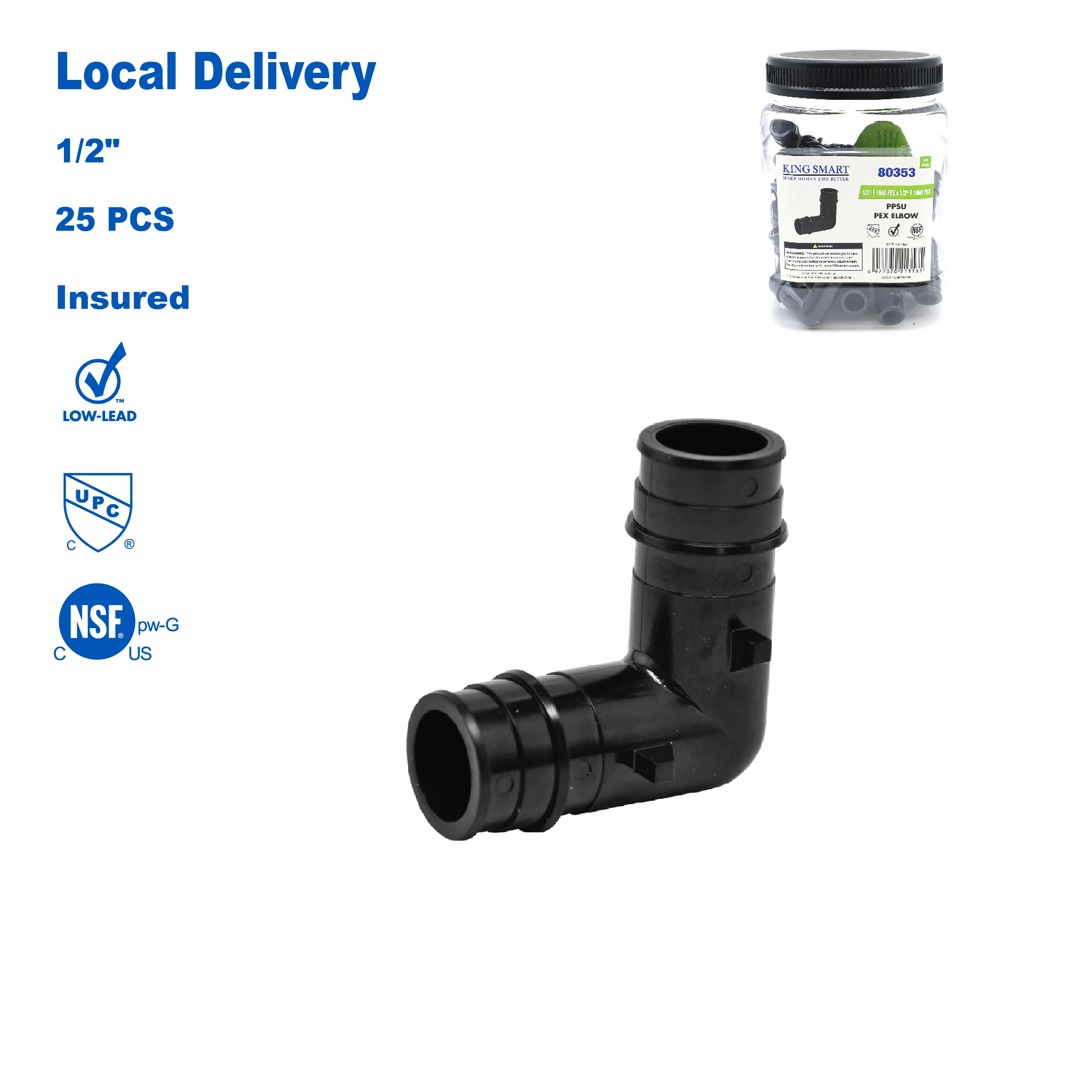 

KING SMART F1960/Wisbo/PEX A Expansion PEX 1/2" * 1/2" PEX Elbow; 25Pcs/Case; PPSU; 80353