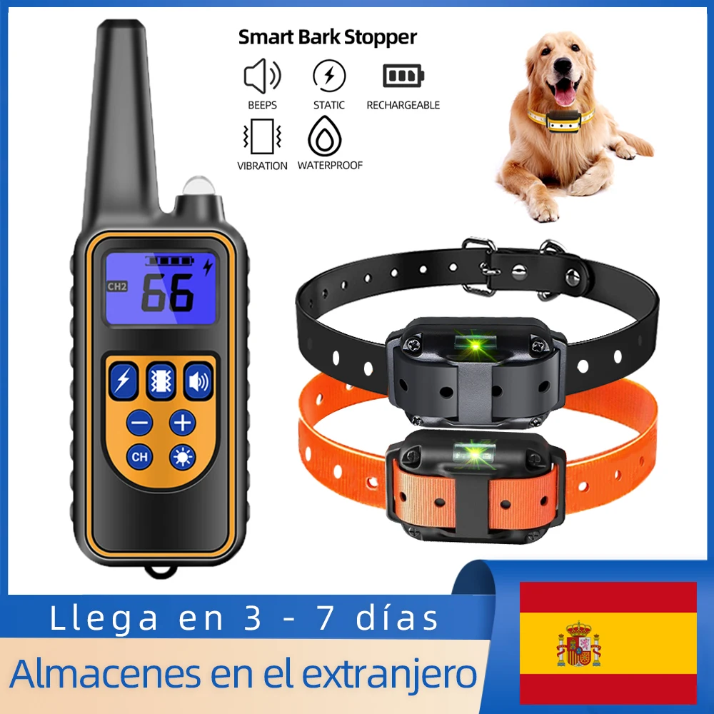 Collar de entrenamiento eléctrico para perros de 800m, resistente al agua, con Control remoto para mascotas, Collar de entrenamiento recargable para perros con sonido de vibración y choque