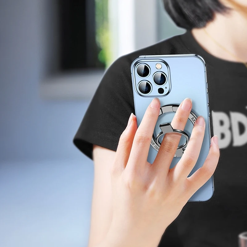 حامل حلقة إصبع للهاتف المحمول لمسند MagSafe بمقبض مغناطيسي قوي وقابل للطي وإبزيم معدني محمول لهاتف iPhone Samsung #5