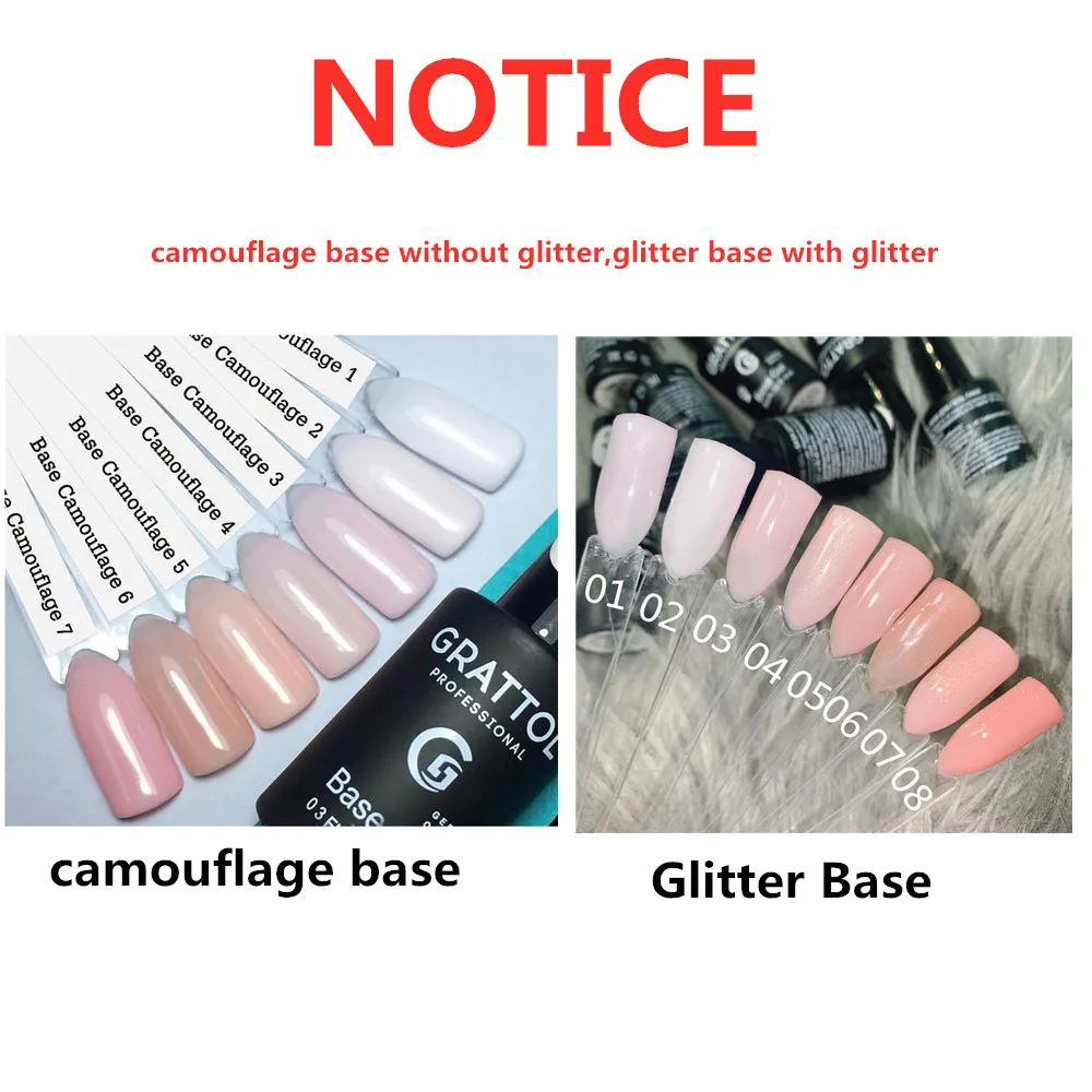 GRATTOL Professionele 9 ml natuurlijke basisgel 2 in 1 glitter camouflage basisgel nagellak UV plastic fles toplaag