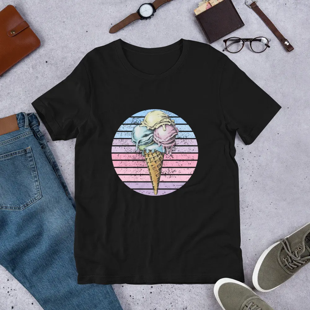 Triple Scoop Ice Cream T Shirt Cone Lover Holiday Retro Style Japanese Art