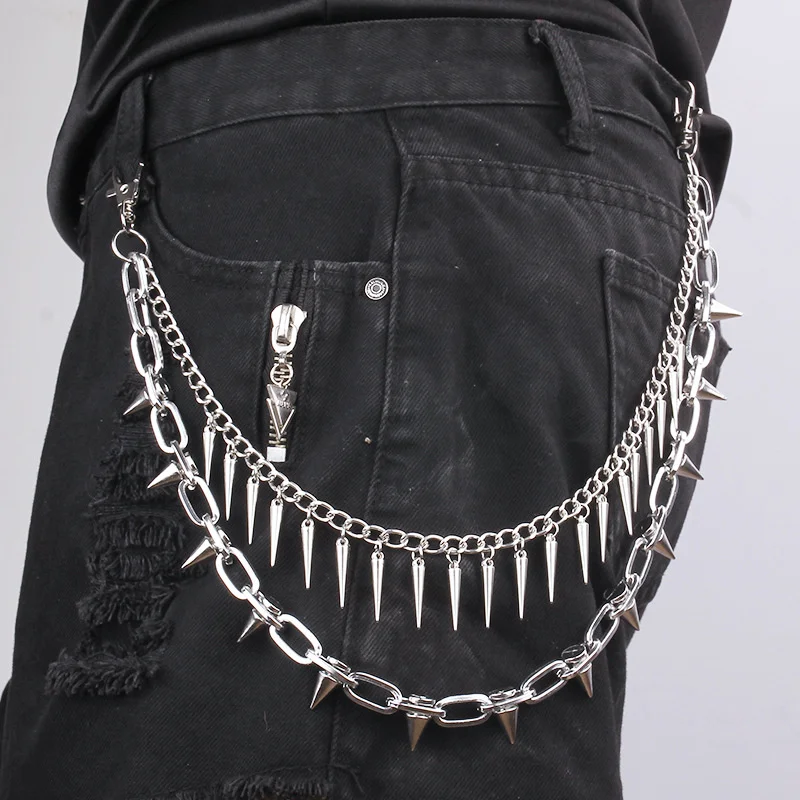 Breloczki punkowe do spodni, 2 style, warstwowe ozdoby na talię z kolcami, hip-hopowe, fajne, uniwersalne męskie akcesoria łańcuchowe